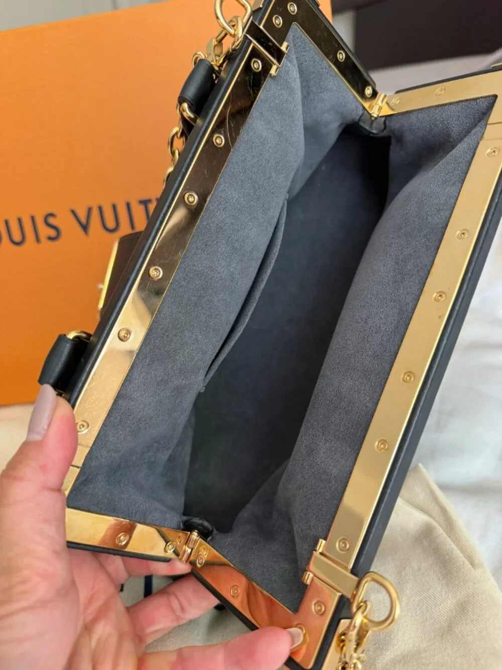 Authentic Louis Vuitton Nanogram Embossed Clutch - Black (Full Set)